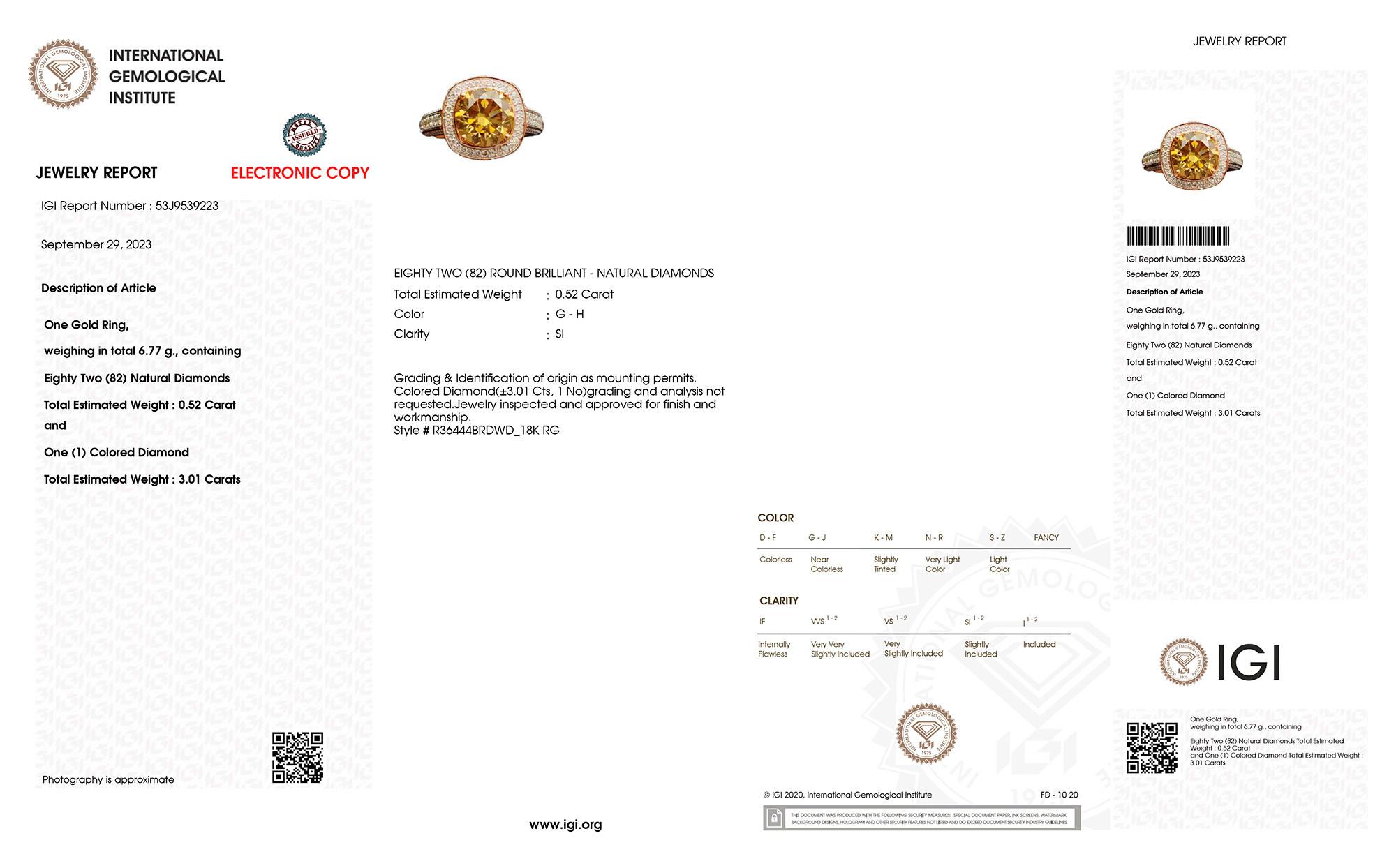 IGI Certified Brown Diamond Ring Diamond Halo 3.53 Carats 18K Rose Gold In Excellent Condition For Sale In Aliso Viejo, CA