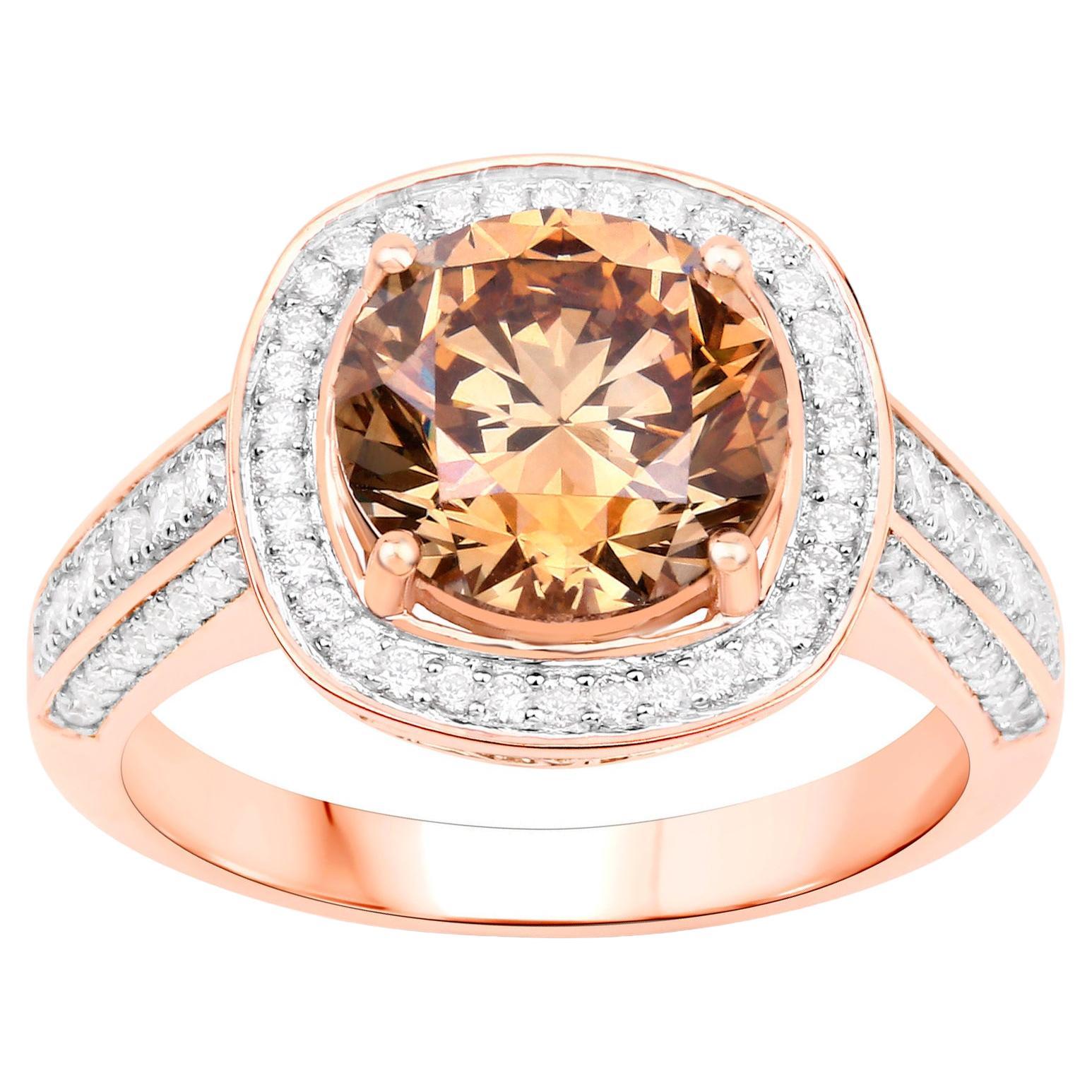 IGI Certified Brown Diamond Ring Halo de diamants 3,53 carats Or rose 18K en vente