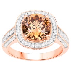 IGI Certified Brown Diamond Ring Diamond Halo 3.53 Carats 18K Rose Gold