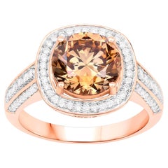 IGI Certificado Anillo de Diamantes Marrón Halo de Diamantes 3,53 Quilates Oro Rosa 18K