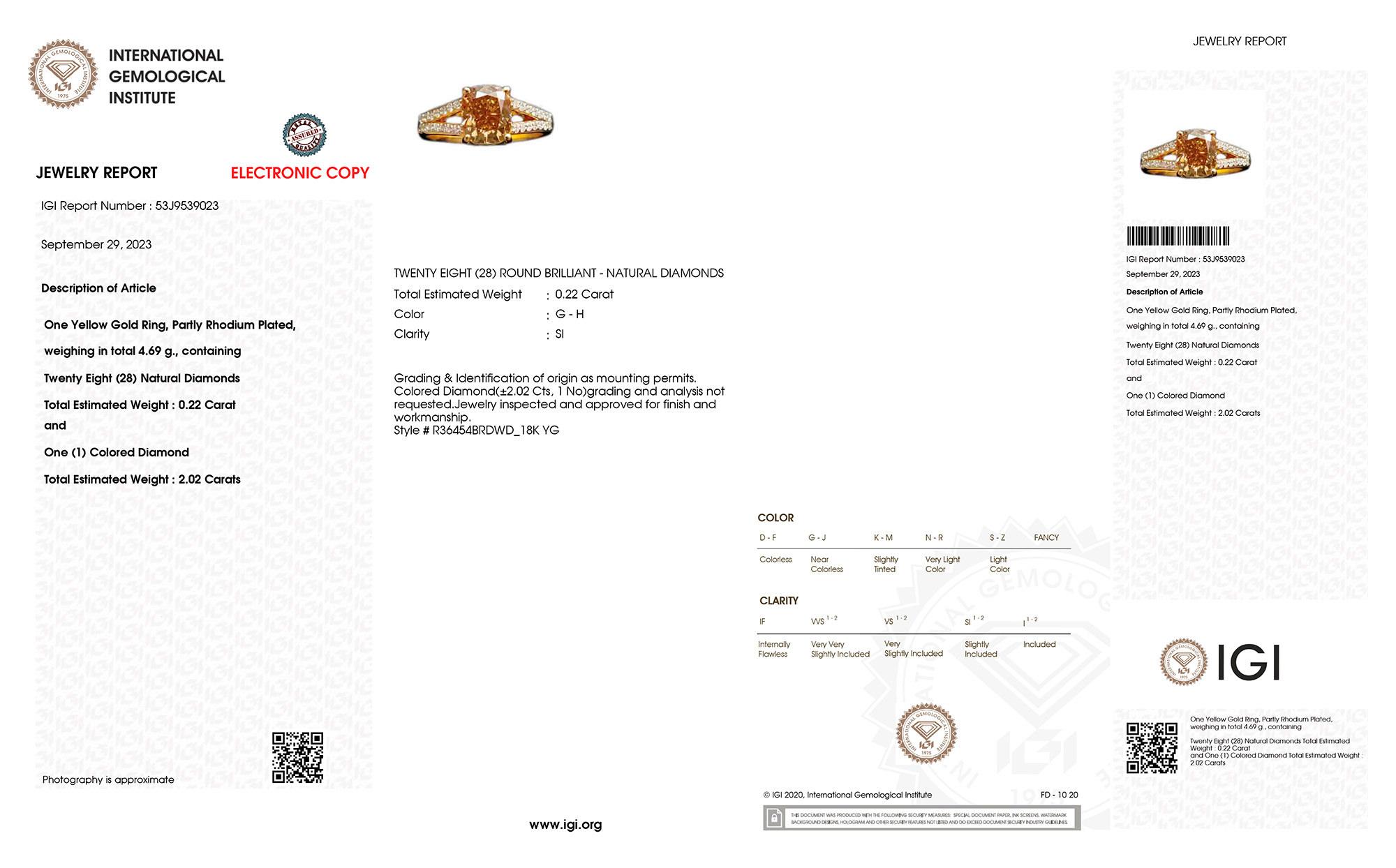 Contemporary IGI Certified Brown Diamond Ring Diamond Setting 2.25 Carats 18K Yellow Gold For Sale