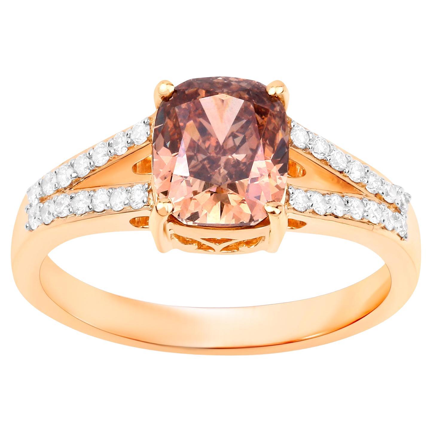 IGI Certified Brown Diamond Ring Diamantfassung 2,25 Karat 18K Gelbgold im Angebot