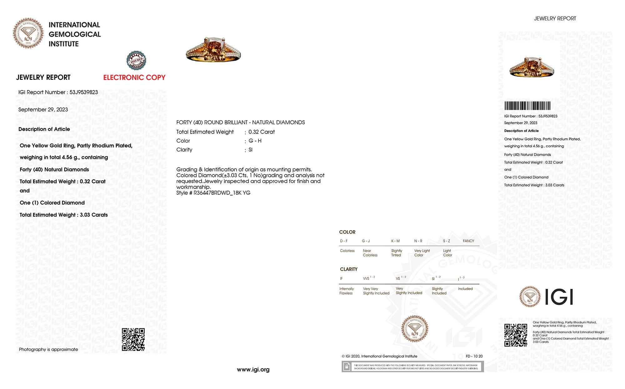 IGI Certified Brown Diamond Ring Diamond Setting 3.35 Carats 18K Rose Gold In Excellent Condition For Sale In Aliso Viejo, CA
