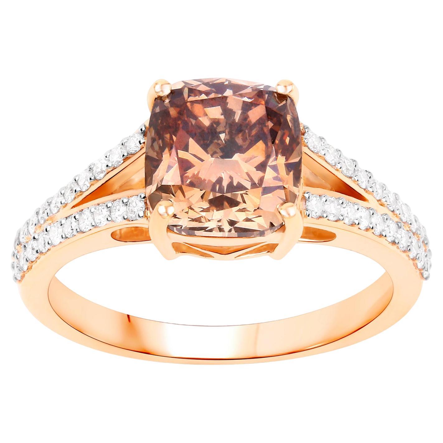 IGI Certified Brown Diamond Ring Diamond Setting 3.35 Carats 18K Rose Gold For Sale