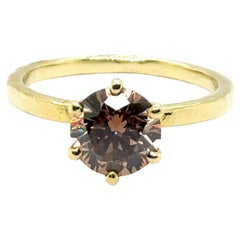 IGI Certified Brown Diamond Ring in 14 Karat Yellow Gold