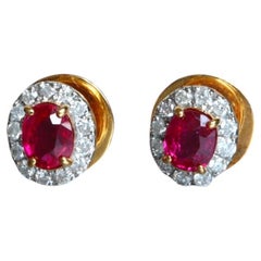 IGI certified Burma Unheated Ruby Earring in 18k Yellow Gold