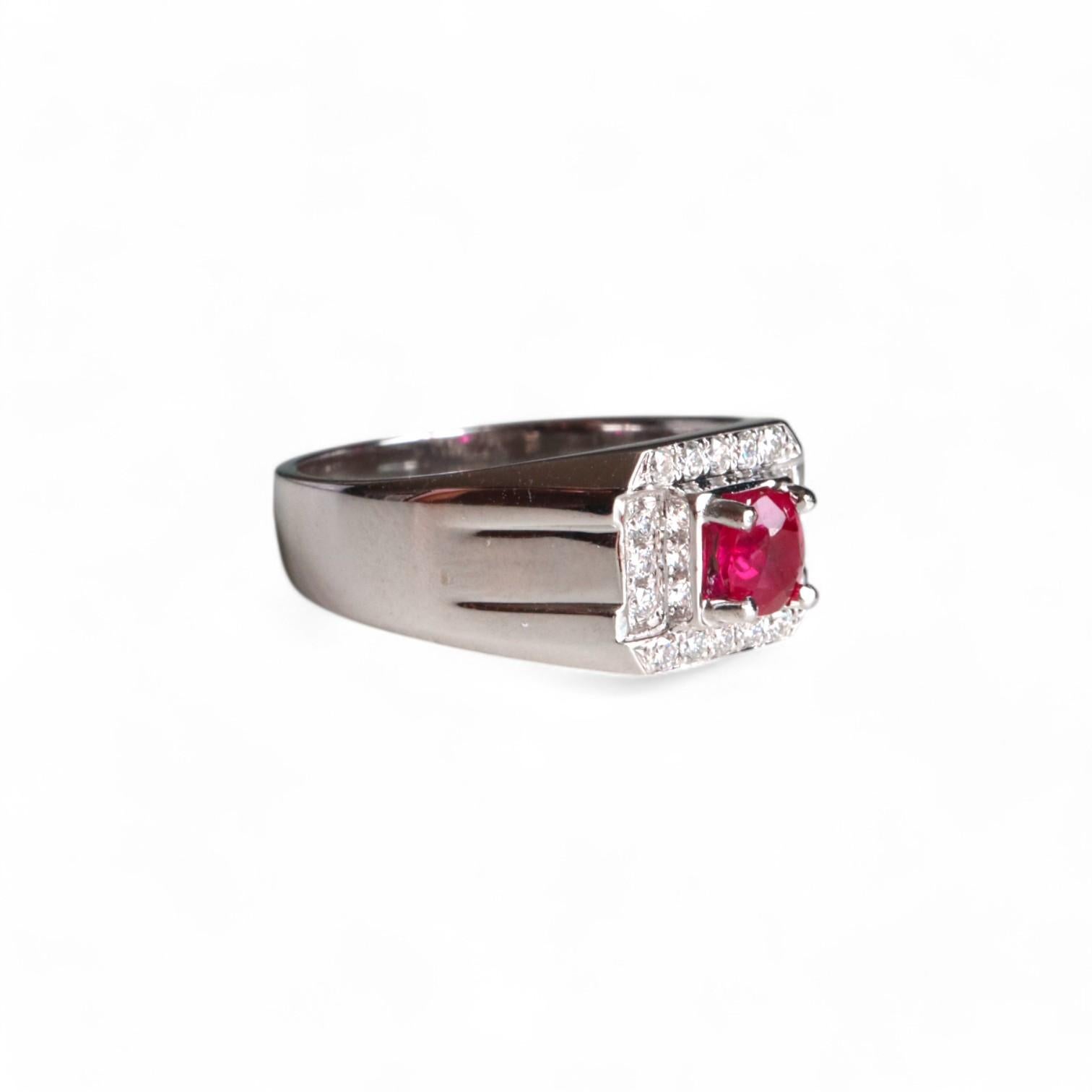 Art Deco IGI certified Burmese Unheated Ruby Ring Unisex Style For Sale