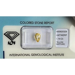 IGI Certified Ceylon Yellow Sapphire Untreated 1.14ct Rare Pear Teardrop Cut Gem