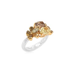 IGI Certified Cocktail Ring with Natural Fancy Color Diamonds 18K Gold