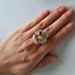 IGI Certified Cocktail Ring with Natural Fancy Color Diamonds 18K Gold