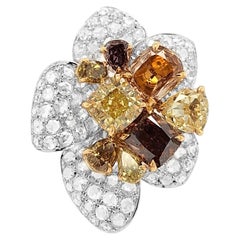 IGI Certified Cocktail Ring with Natural Fancy Color Diamonds 18K Gold