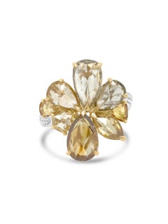 Bague cocktail certifiée IGI, sertie de diamants naturels de couleur fantaisie taillés en rosette, en or 18 carats
