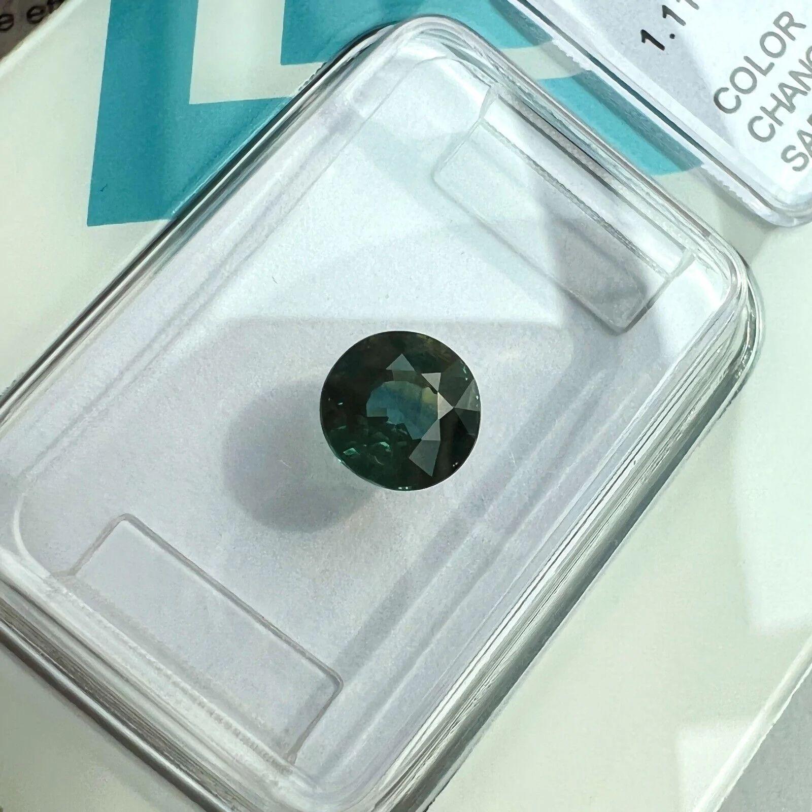 Saphir à couleur changeante certifié IGI de 1,11 carat, taille ronde non traitée et non chauffée, rare Unisexe en vente
