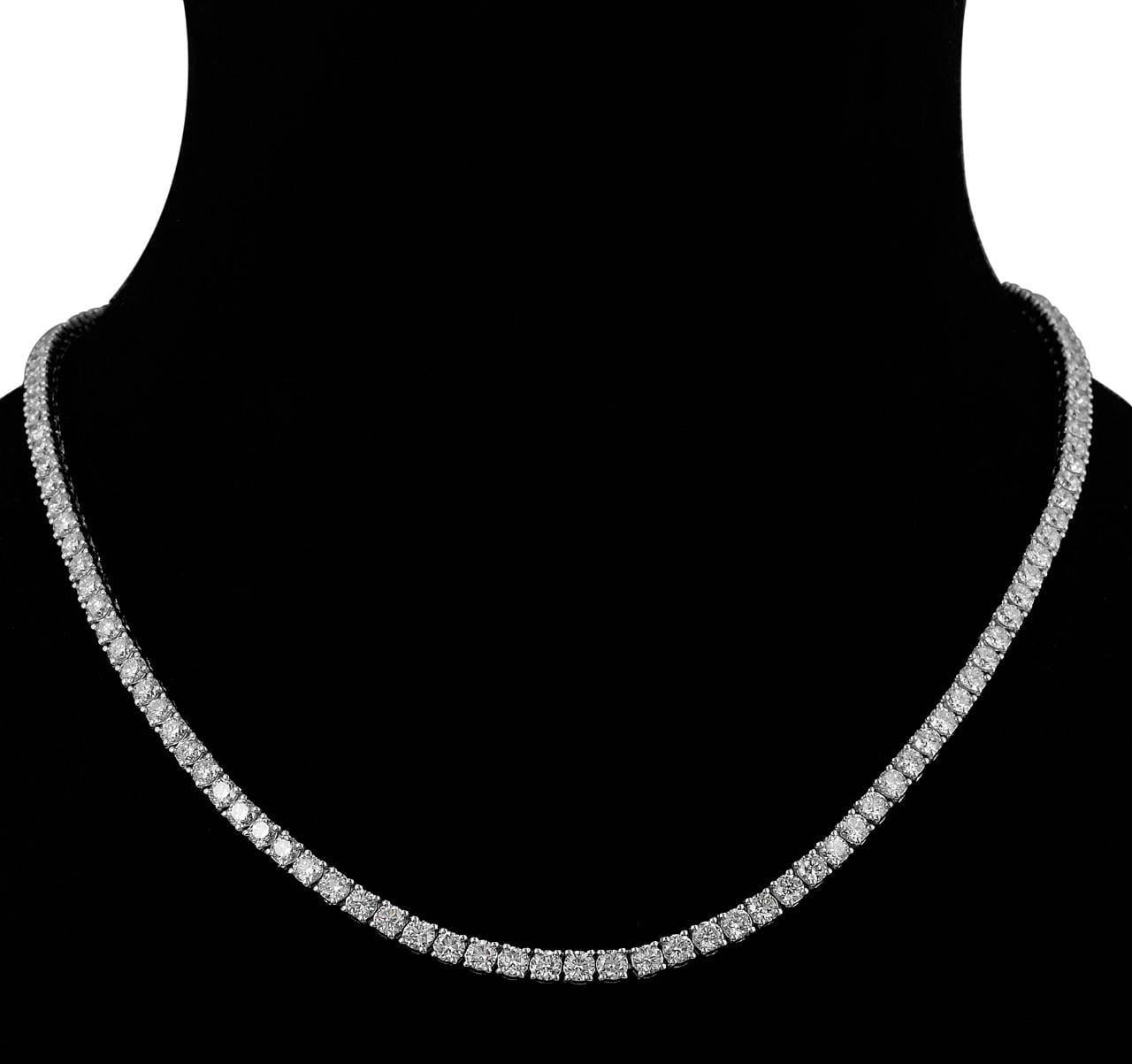 Round Cut IGI Certified 11.02 Carats Diamonds 18K Gold Tennis Necklace  For Sale