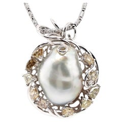 IGI Certified Cultured Pearl 3.21ct Natural Diamonds 18K White Gold Necklace