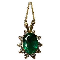 IGI Certified Deep Green 2 Carat Emerald Diamond Cluster Gold Pendant Necklace