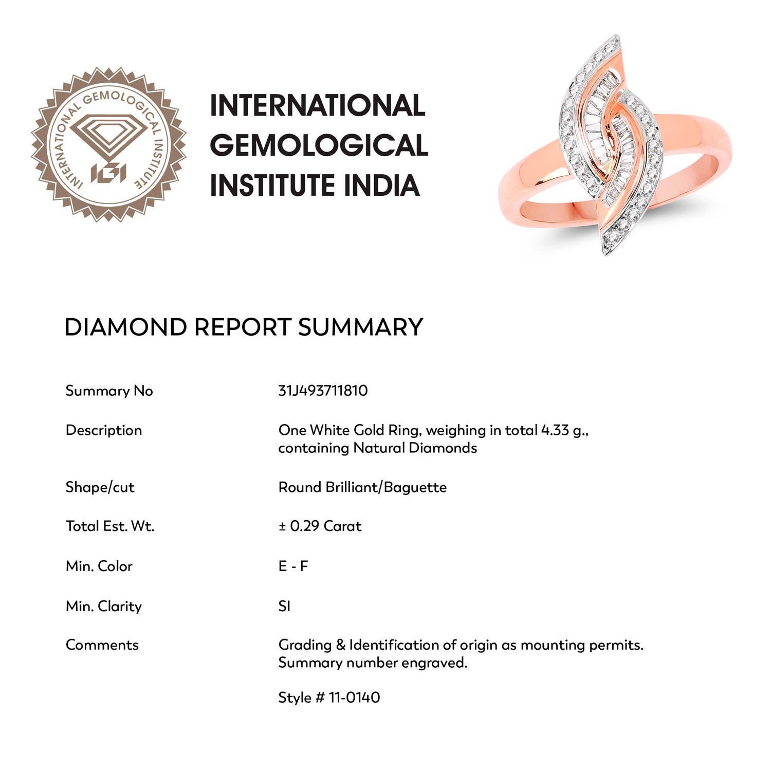 Contemporary IGI Certified Diamond Ring  0.29 Carats 14K Rose Gold For Sale