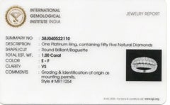 IGI Certified Diamond Ring 1 Carats Total Platinum