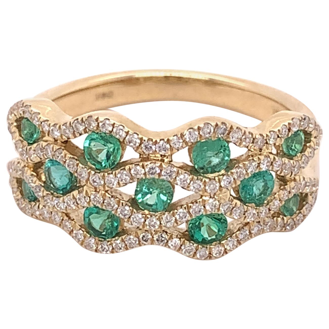 IGI Certified Emerald and Diamond 14k Yellow Gold Ring