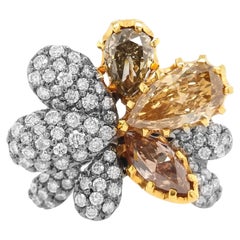 Bague cocktail en or 18 carats avec diamants de couleur fantaisie certifiés IGI
