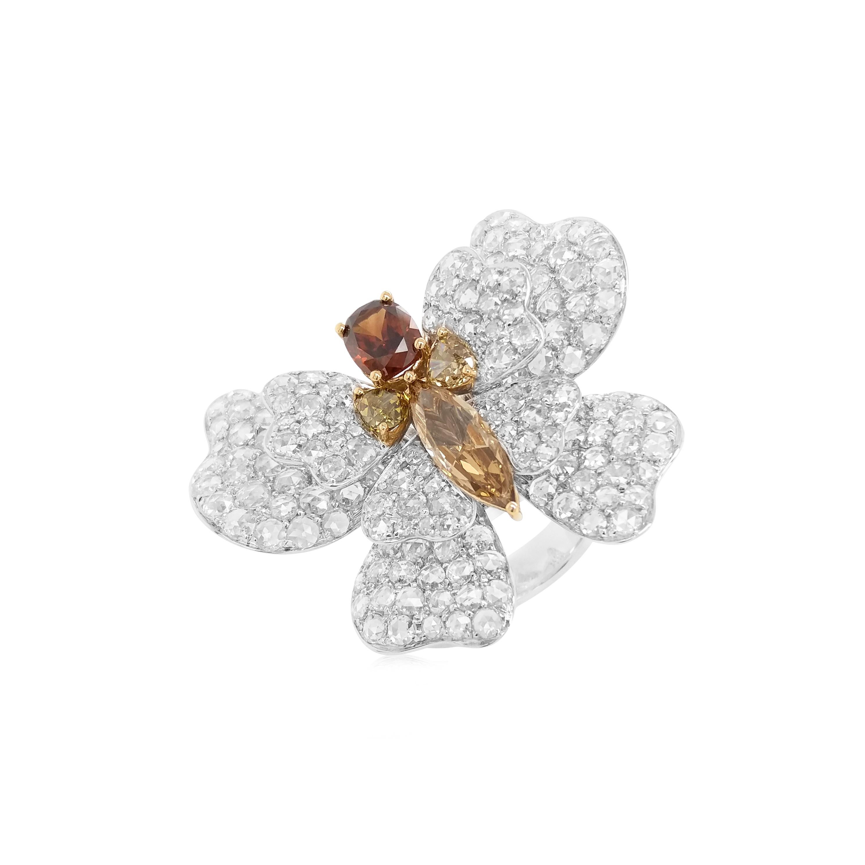 Contemporary IGI Certified Fancy Color Diamond 18k Gold Detachable Cocktail Ring and Pendant