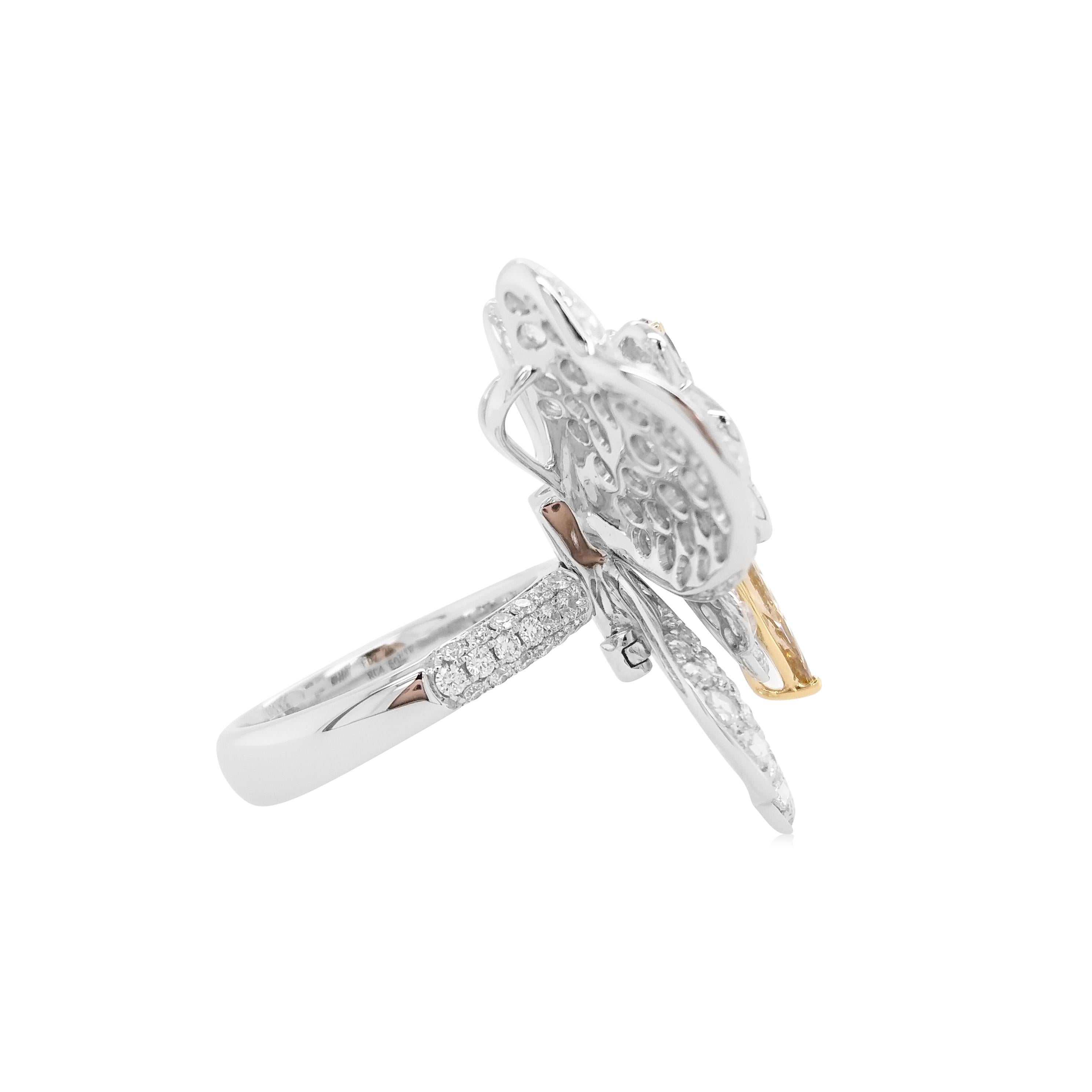 Marquise Cut IGI Certified Fancy Color Diamond 18k Gold Detachable Cocktail Ring and Pendant
