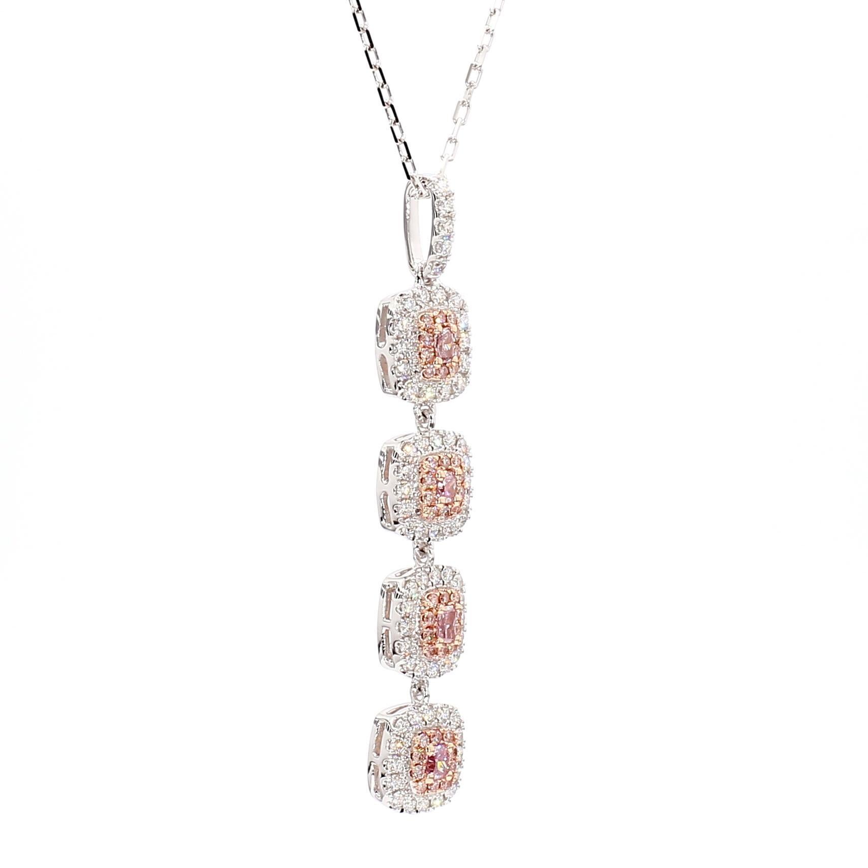 IGI Certified Fancy Pink Radiant Diamond 0,96 Karat TW Gold Drop Anhänger (Radiantschliff) im Angebot