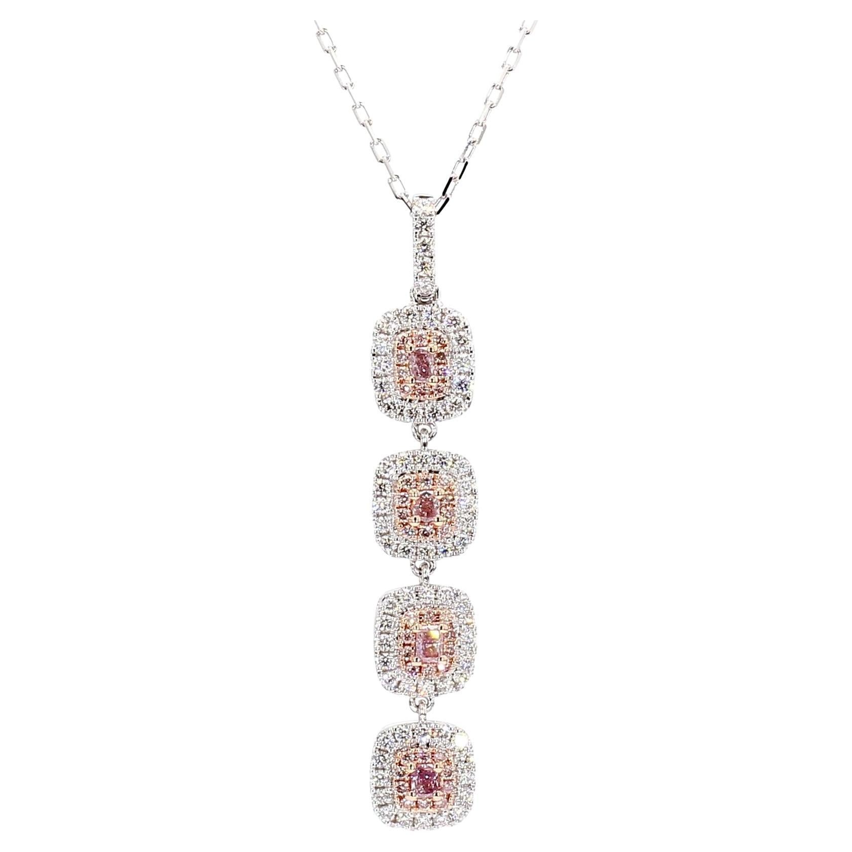 IGI Certified Fancy Pink Radiant Diamond 0,96 Karat TW Gold Drop Anhänger im Angebot