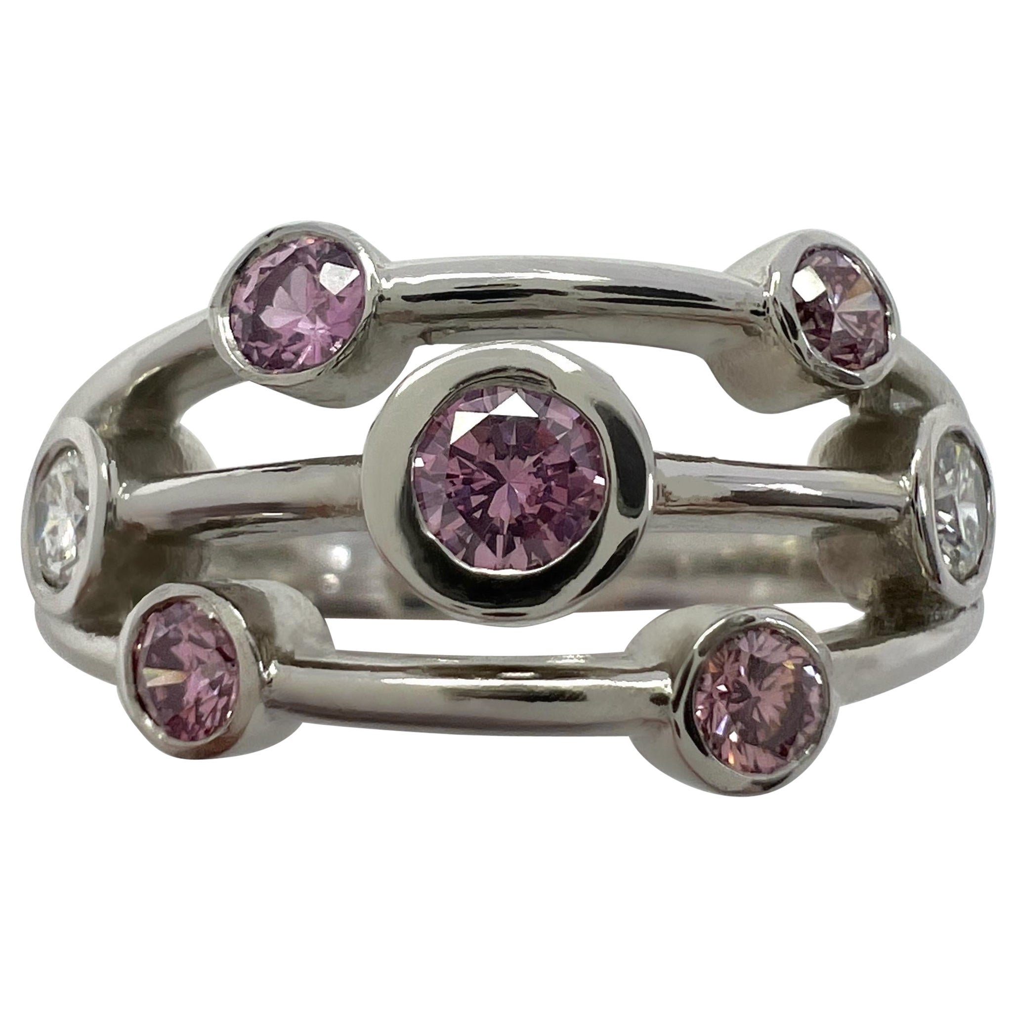 IGI Certificado Diamante Fancy Rosa y Blanco Anillo Burbuja Raindance de Oro Blanco de 18k en venta