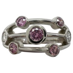 IGI Certified Fancy Pink & White Diamond 18k White Gold Raindance Bubble Ring
