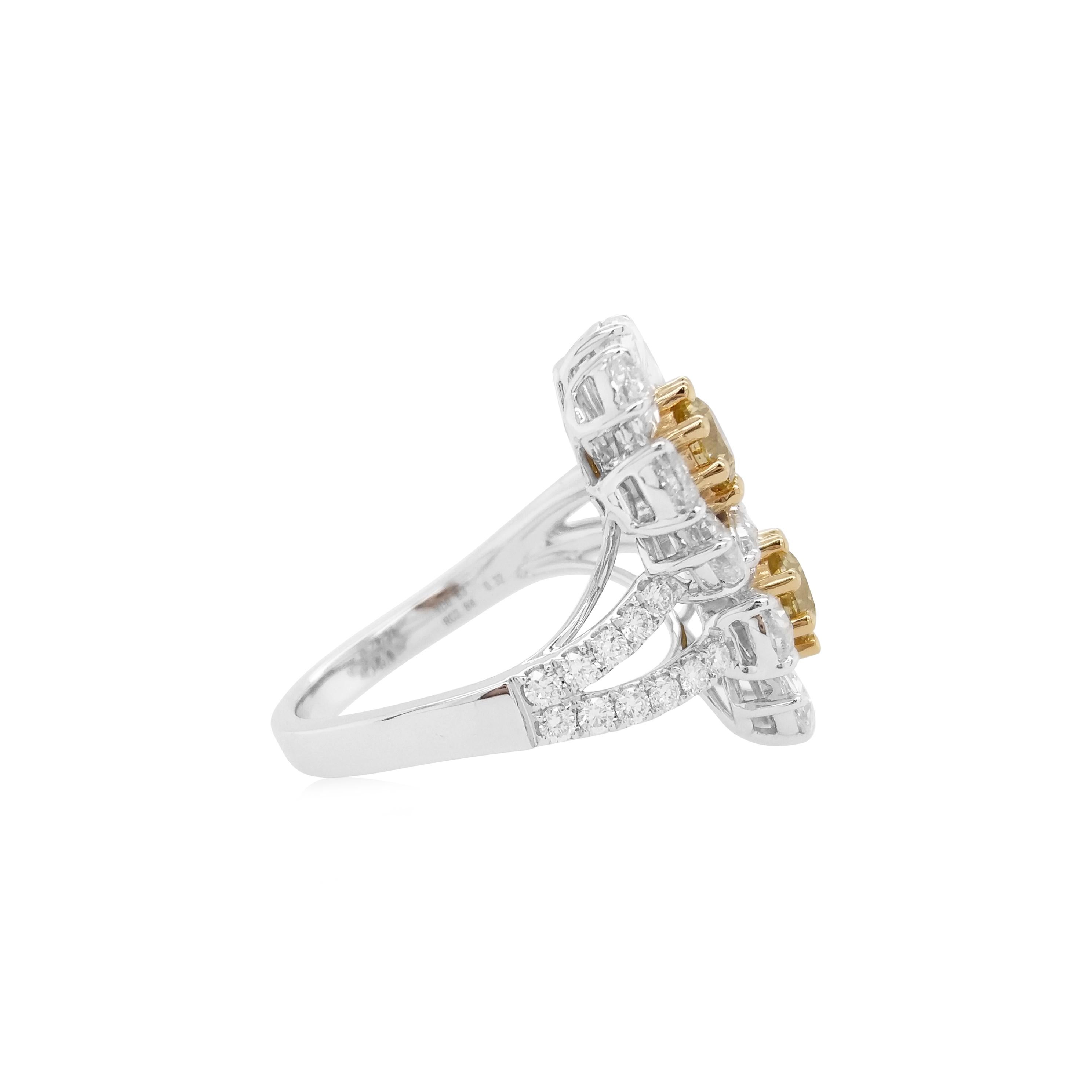 Contemporary IGI Certified Fancy Yellow Diamond 18k Gold Floral Cocktail Ring For Sale