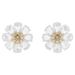 Boucles d'oreilles à fleurs en or 18 carats avec diamants jaunes fantaisie certifiés IGI