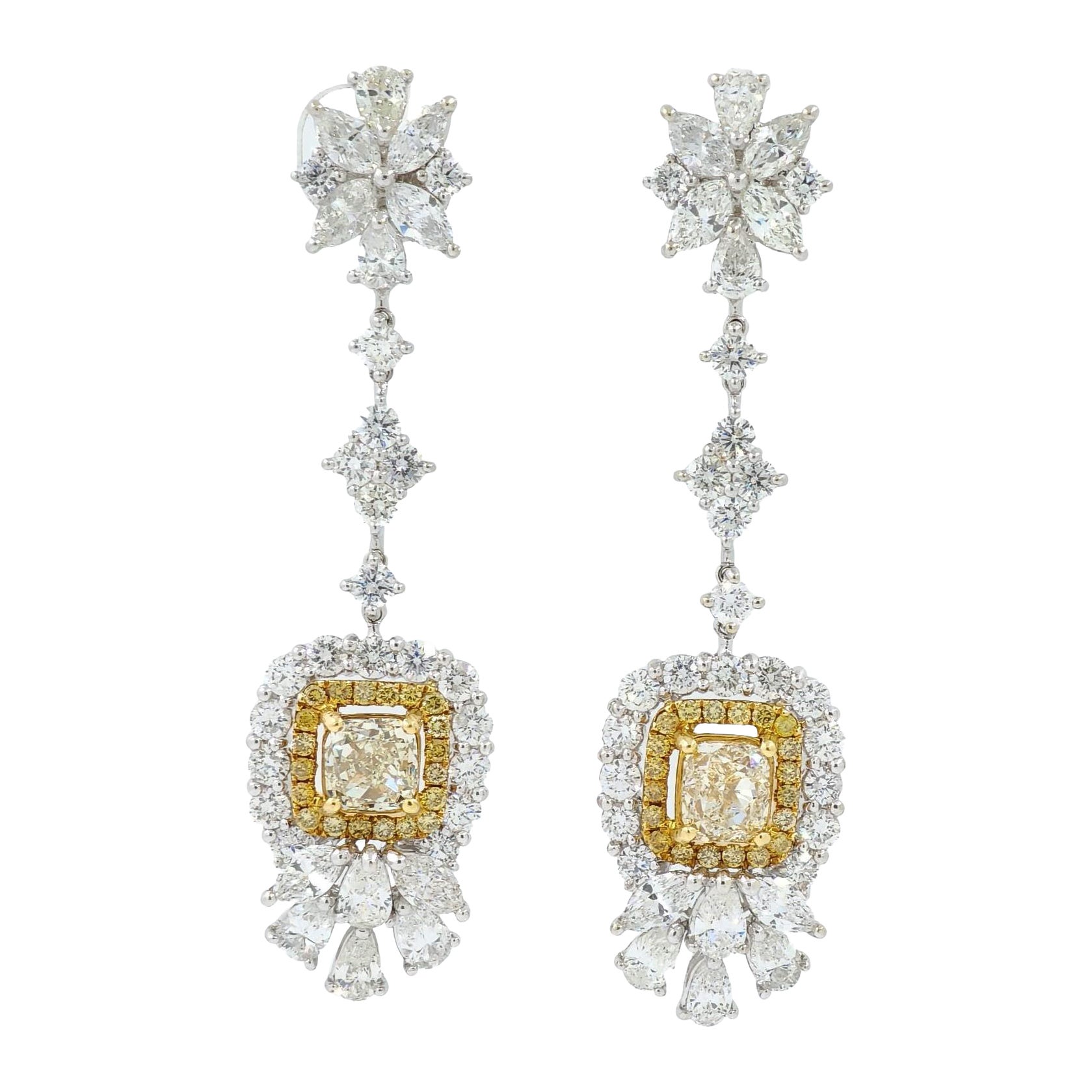 IGI Certified Fancy Yellow Diamond Dangle Drop Earring in 18K White Gold