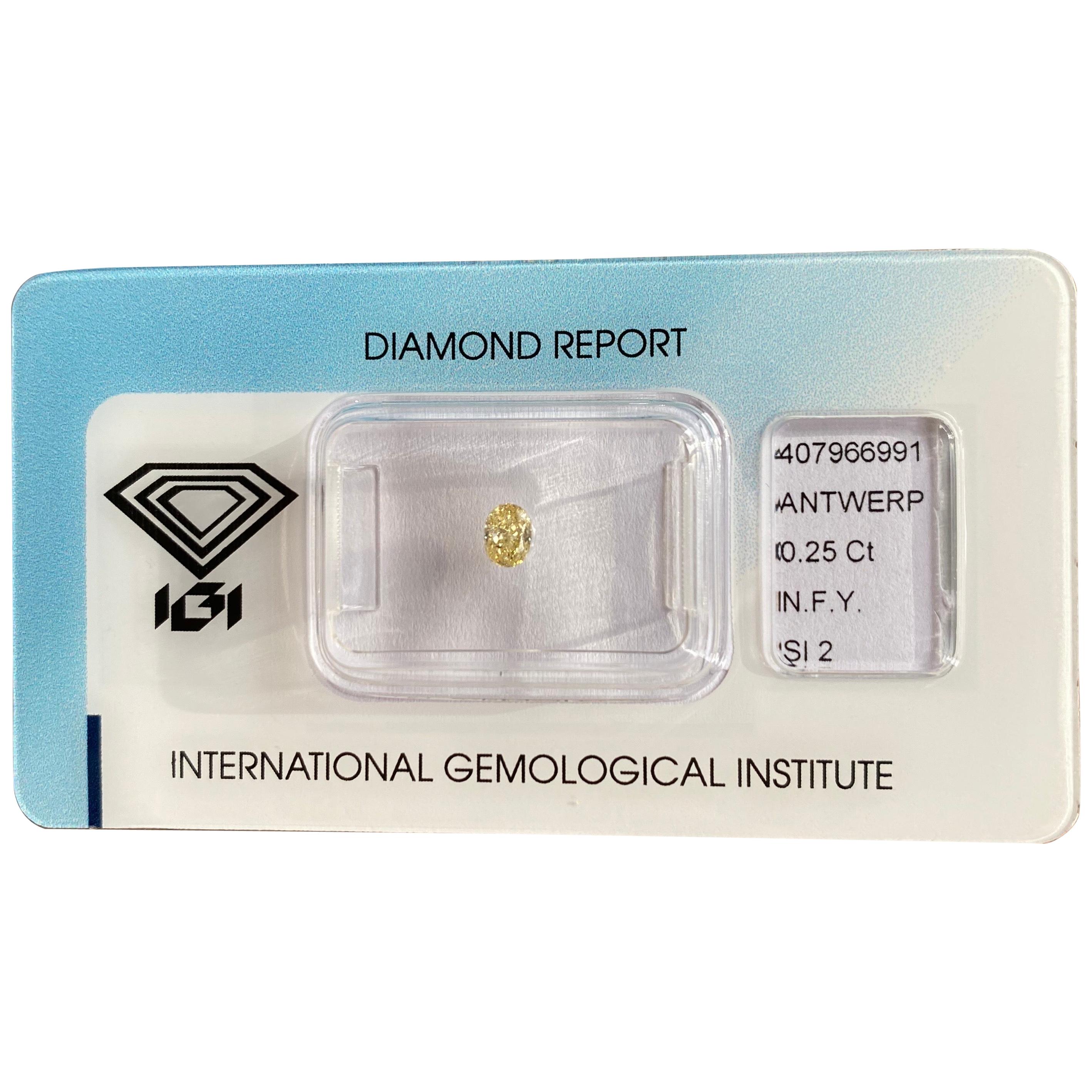 IGI Certified Fancy Yellow Diamond Untreated 0.25 Carat Oval Cut Sealed Blister