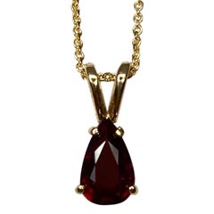 IGI Certified Fine Color Deep Red Ruby Pear Cut Gold Solitaire Pendant Necklace