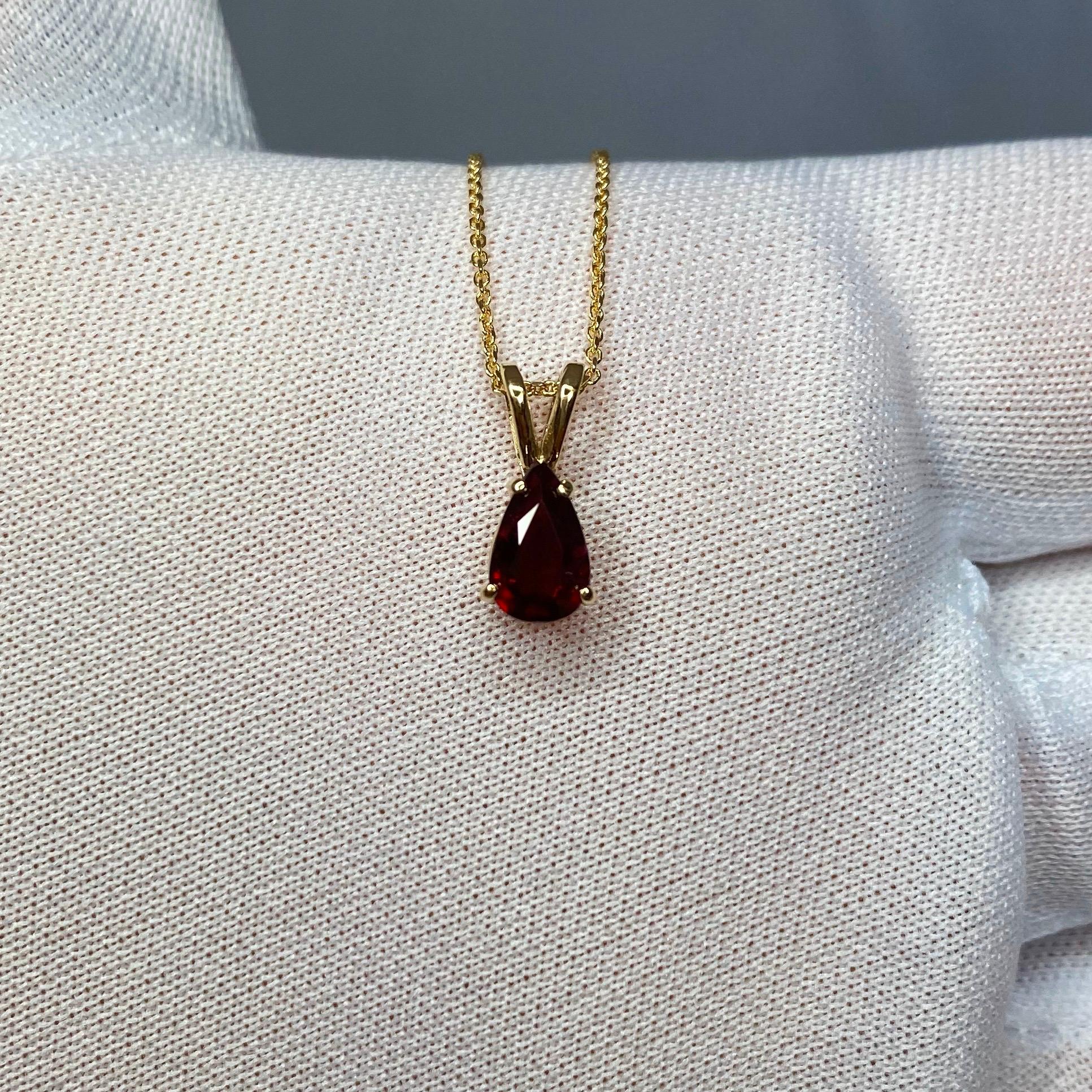 Women's or Men's IGI Certified Fine Color Deep Red Ruby Pear Cut Gold Solitaire Pendant Necklace
