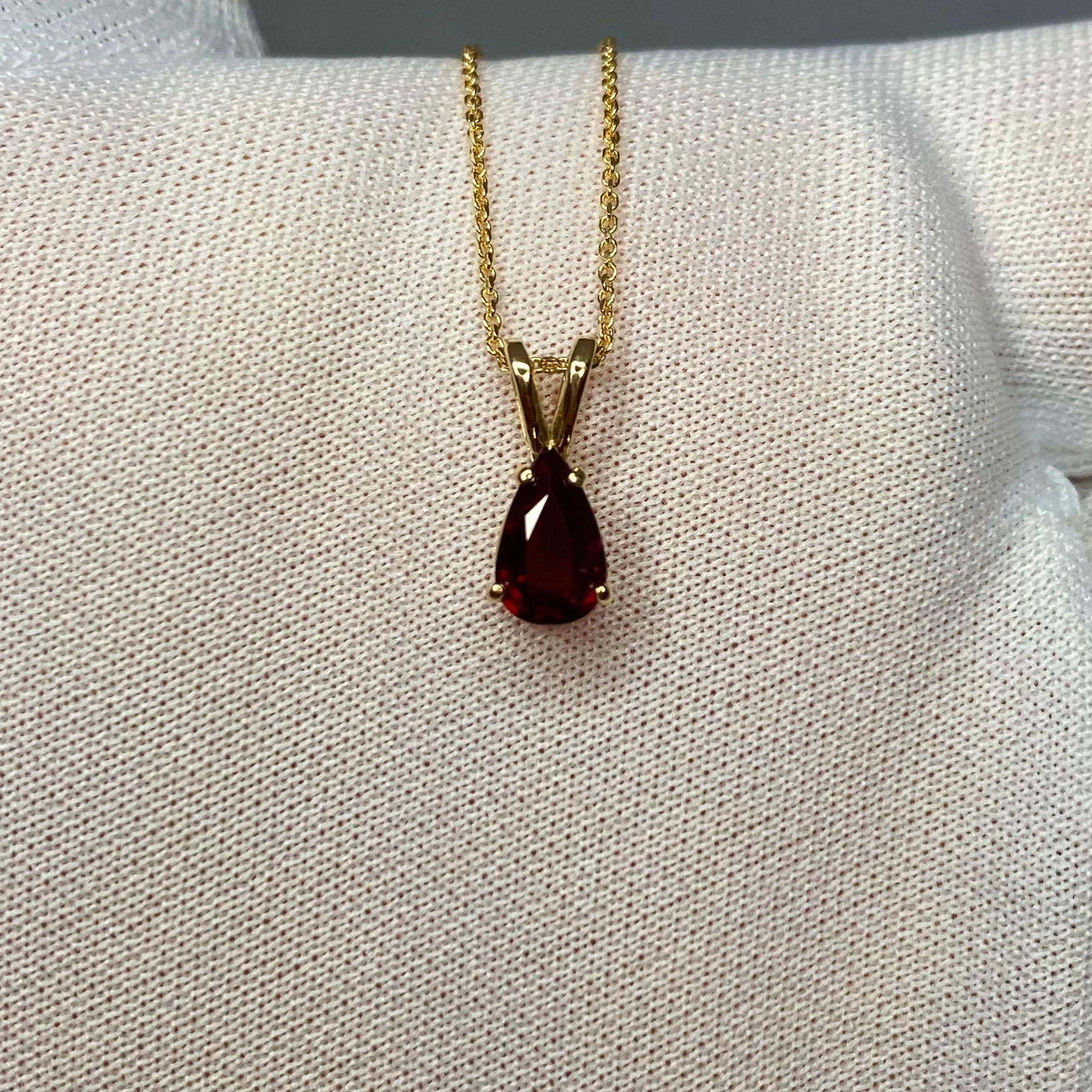 IGI Certified Fine Color Deep Red Ruby Pear Cut Gold Solitaire Pendant Necklace 1