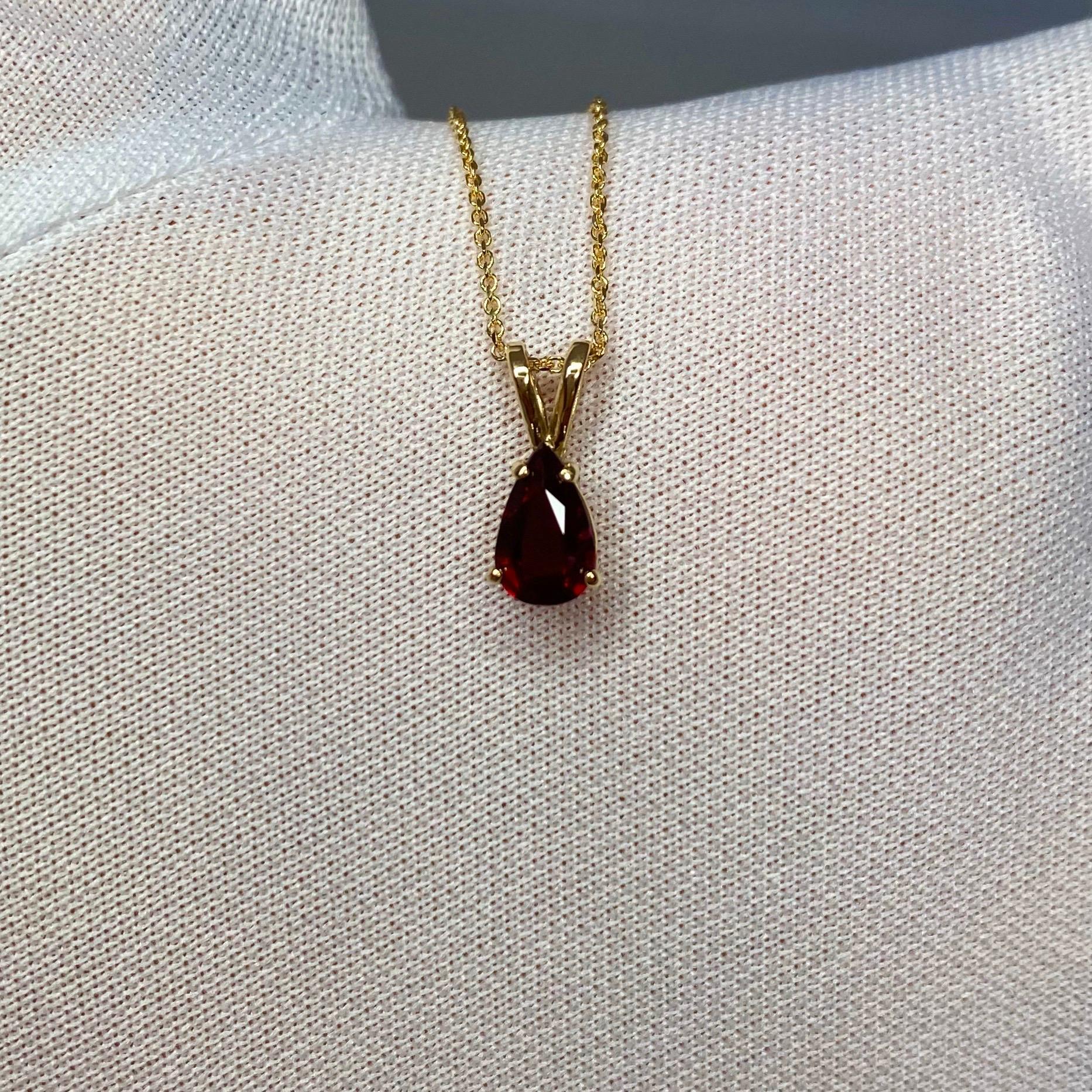IGI Certified Fine Color Deep Red Ruby Pear Cut Gold Solitaire Pendant Necklace 2