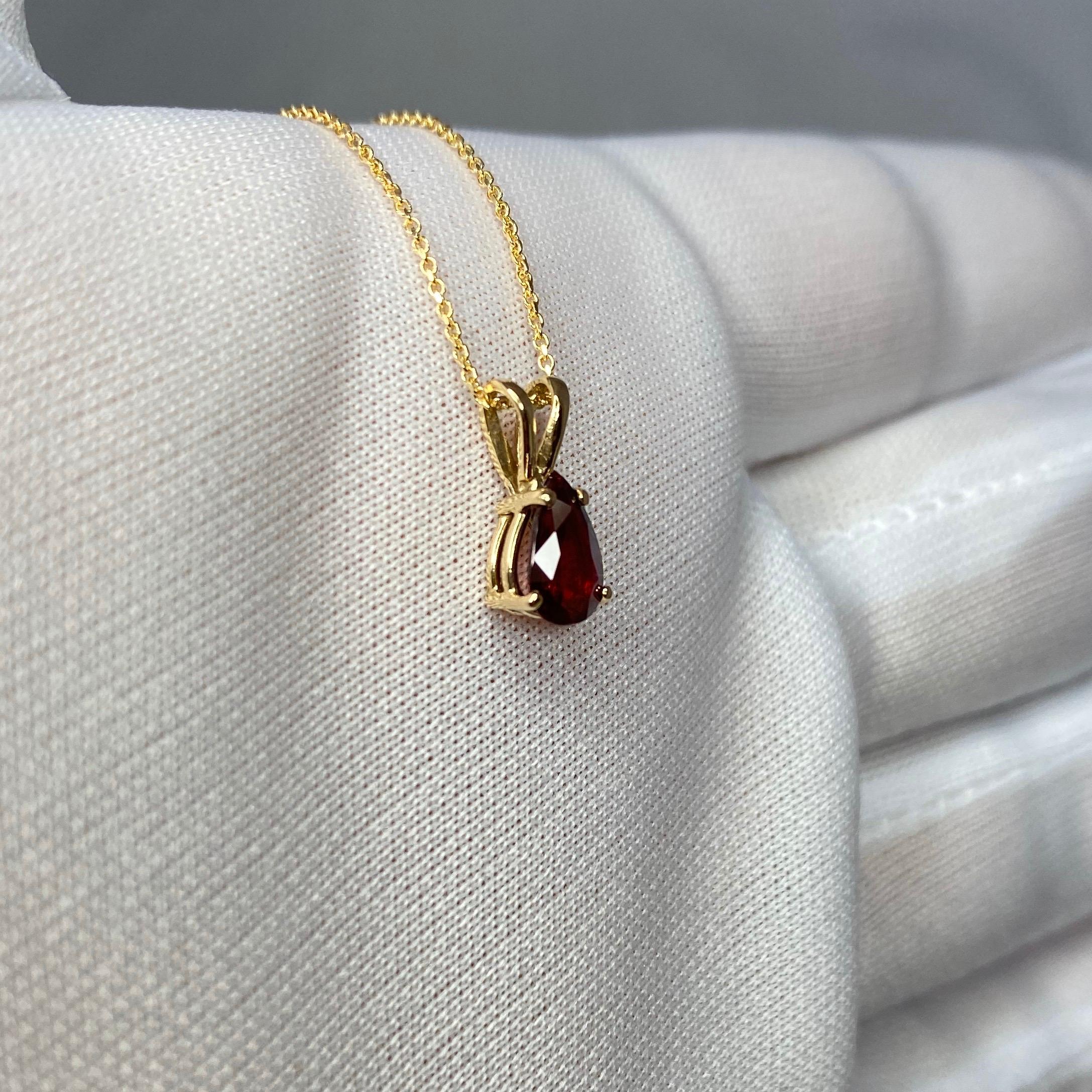 IGI Certified Fine Color Deep Red Ruby Pear Cut Gold Solitaire Pendant Necklace 3