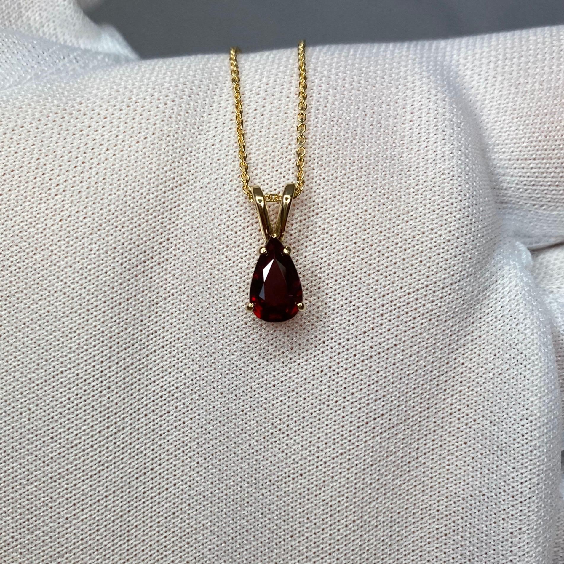 IGI Certified Fine Color Deep Red Ruby Pear Cut Gold Solitaire Pendant Necklace 4