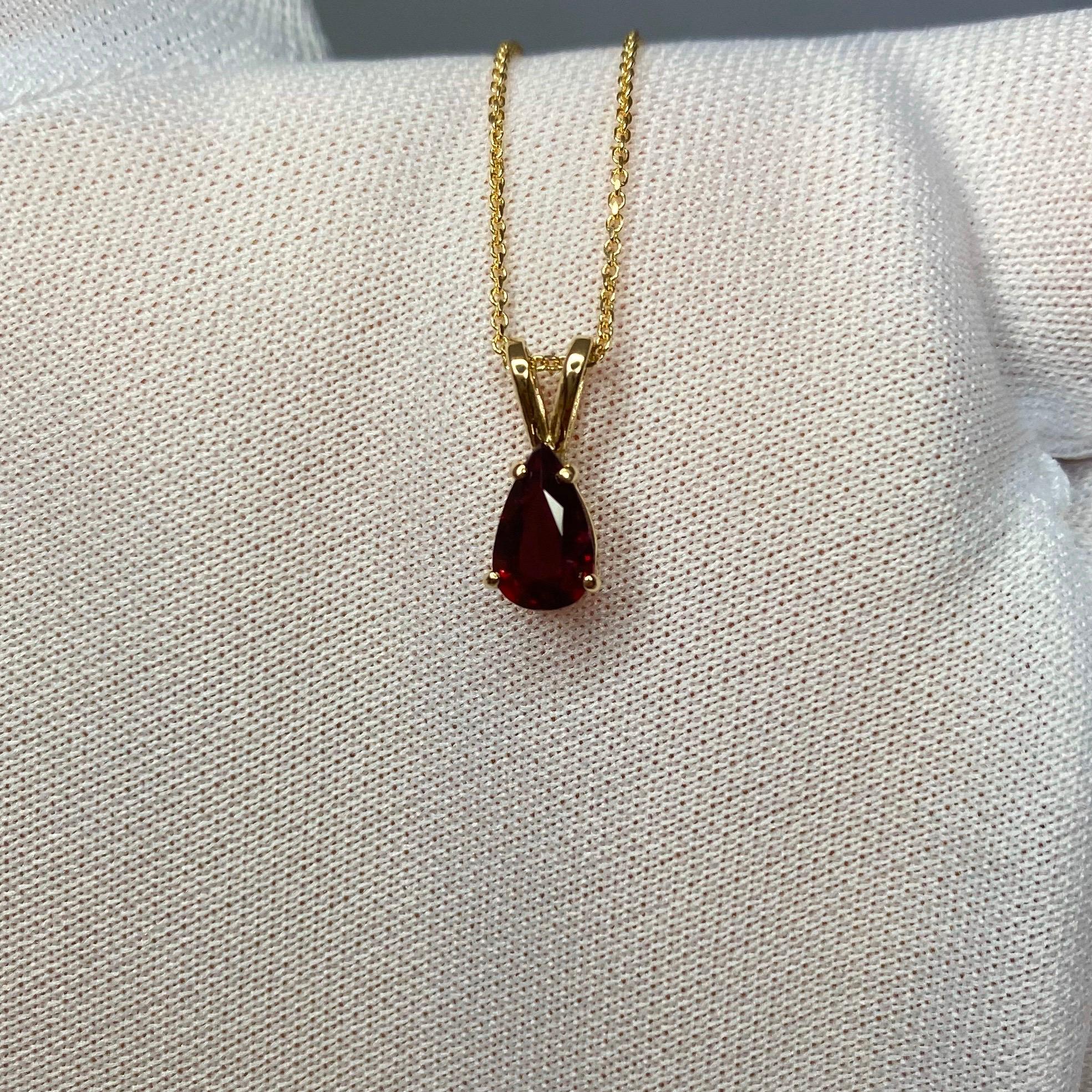 IGI Certified Fine Color Deep Red Ruby Pear Cut Gold Solitaire Pendant Necklace 5