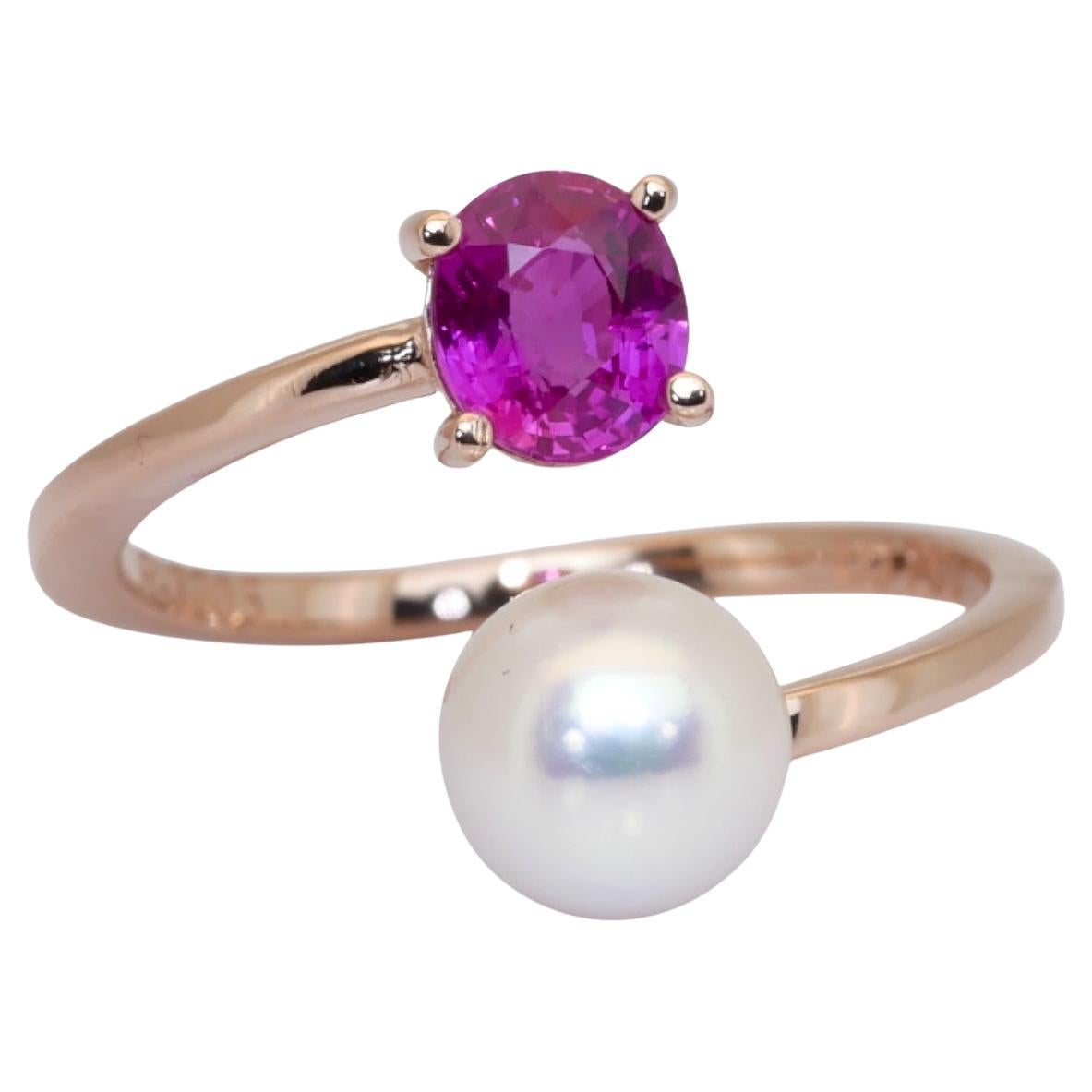 IGI-zertifizierte Süßwasser-Zuchtperle und Saphir Ring in 18k Rose Gold