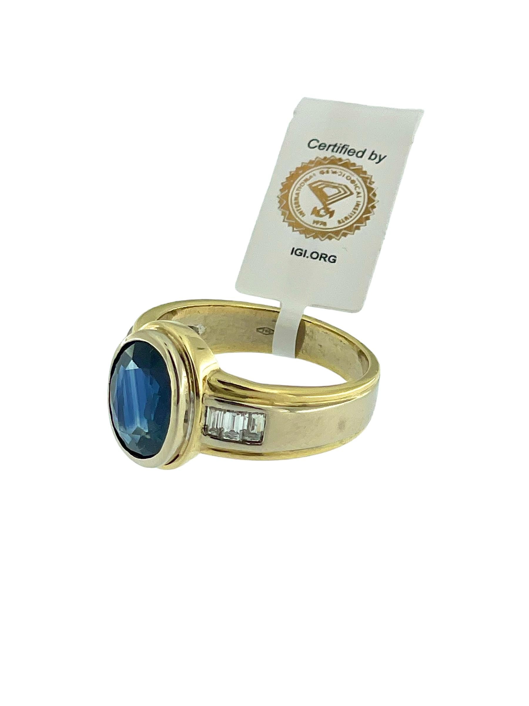 Artisan IGI Certified Gold Band Ring Sapphire and Diamonds For Sale