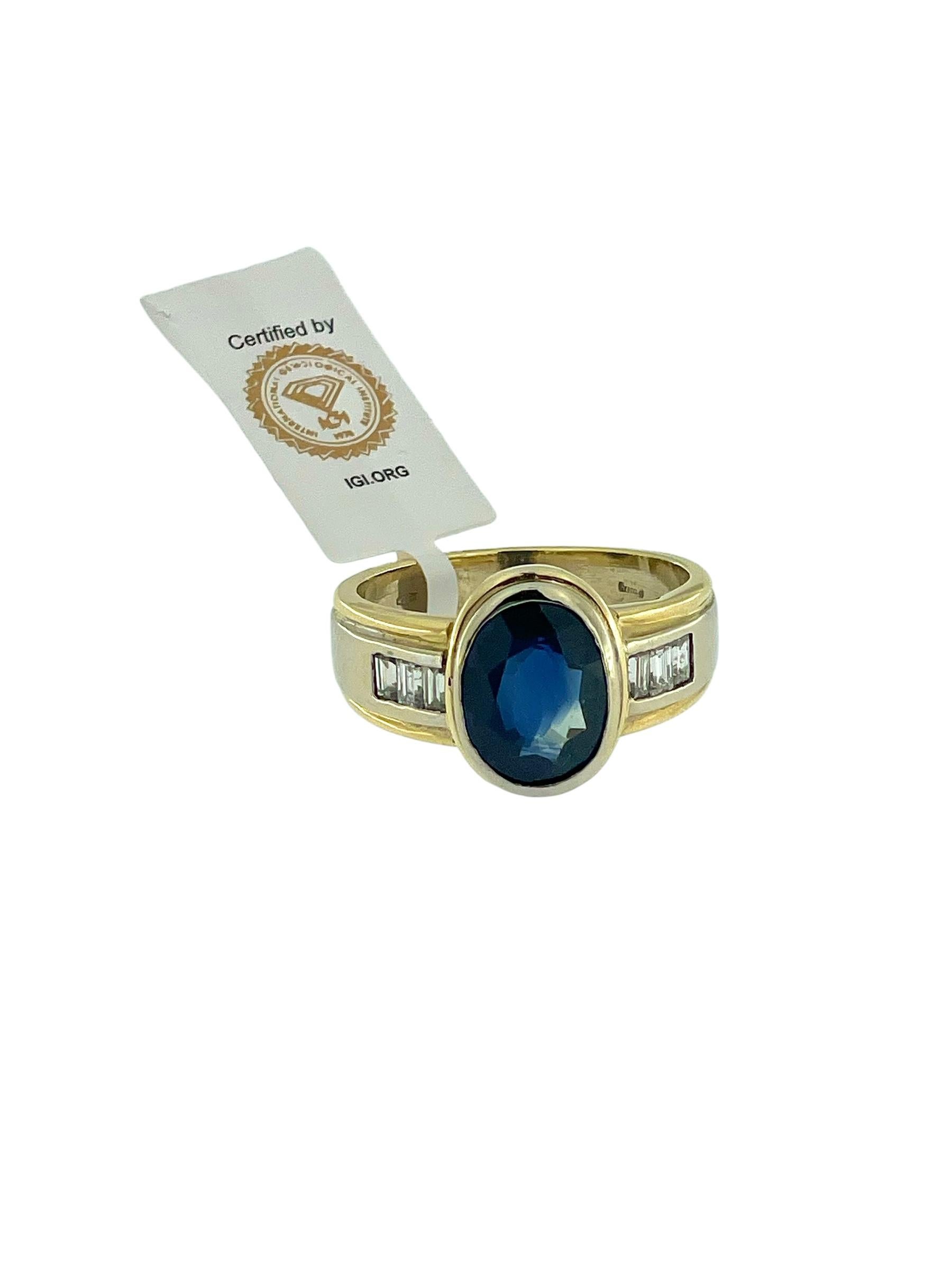 Mixed Cut IGI Certified Gold Band Ring Sapphire and Diamonds For Sale