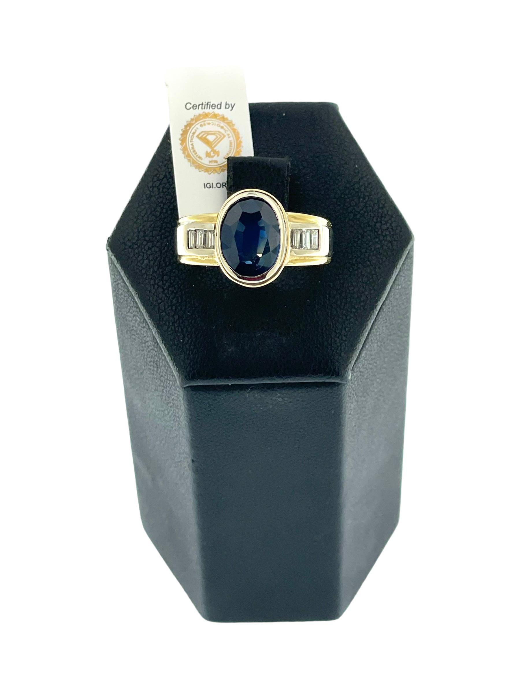 IGI Certified Gold Band Ring Sapphire and Diamonds In Good Condition For Sale In Esch sur Alzette, Esch-sur-Alzette