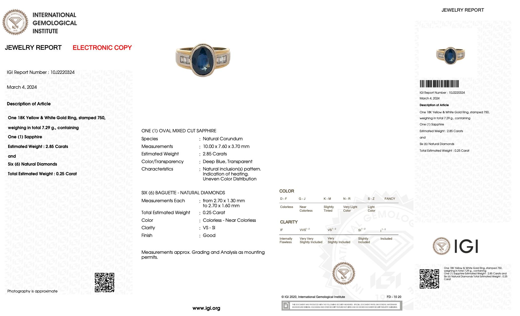 IGI Certified Gold Band Ring Sapphire and Diamonds For Sale 2