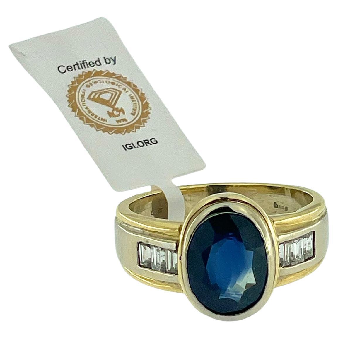 IGI Certified Gold Band Ring Sapphire and Diamonds For Sale