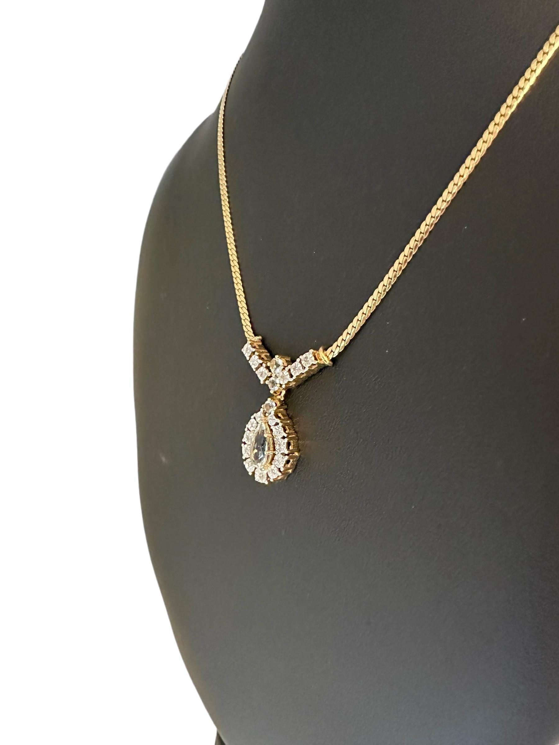 IGI Certified Gold Necklace with Diamonds and Aquamarines For Sale 4