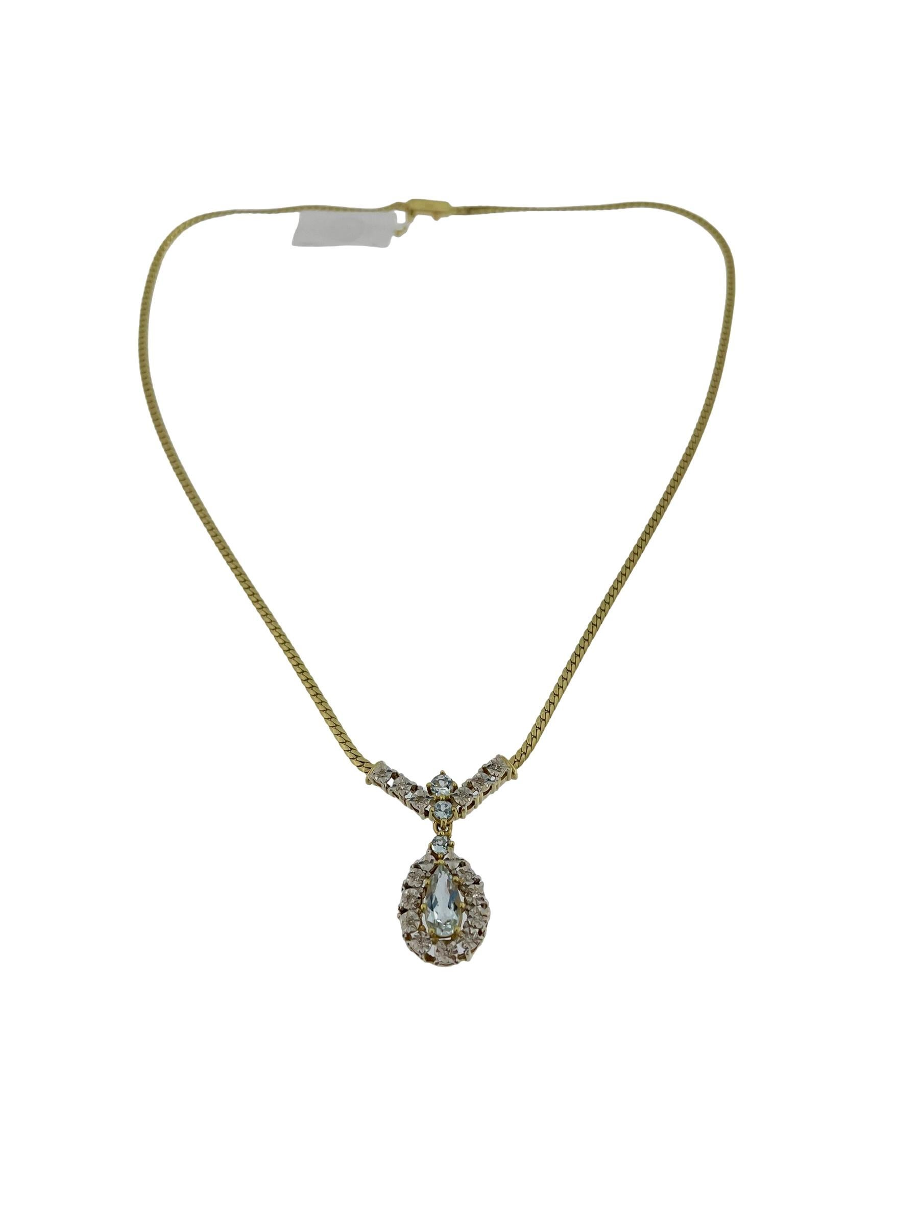 Retro IGI Certified Gold Necklace with Diamonds and Aquamarines For Sale