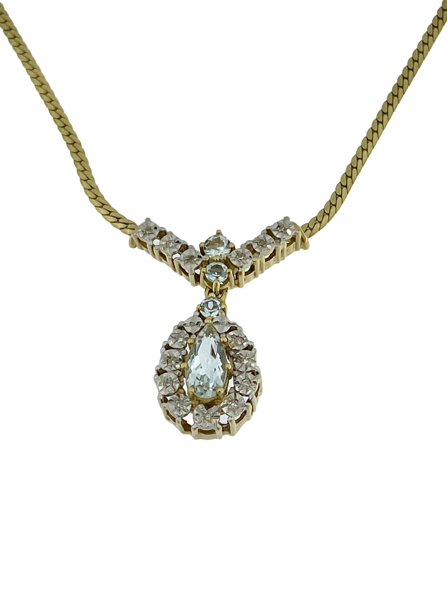 Mixed Cut IGI Certified Gold Necklace with Diamonds and Aquamarines For Sale
